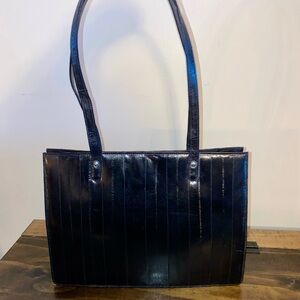 Lee Sands Vintage Eel Skin Black Womens Shoulder Purse Bag New